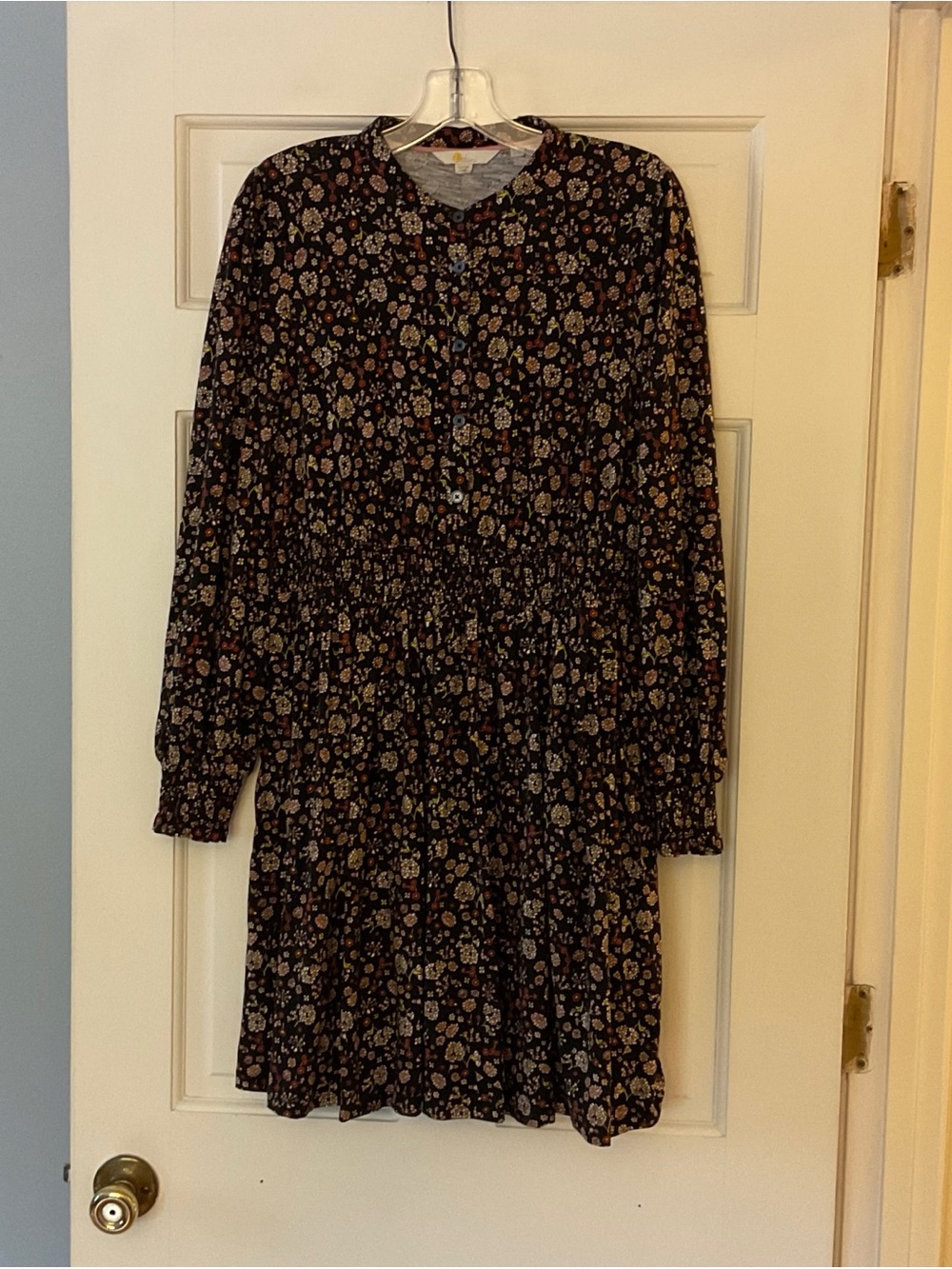 Boden Cotton Modal Mini Dress Black Floral Pockets US 10L 10 Long‎ Cottagecore